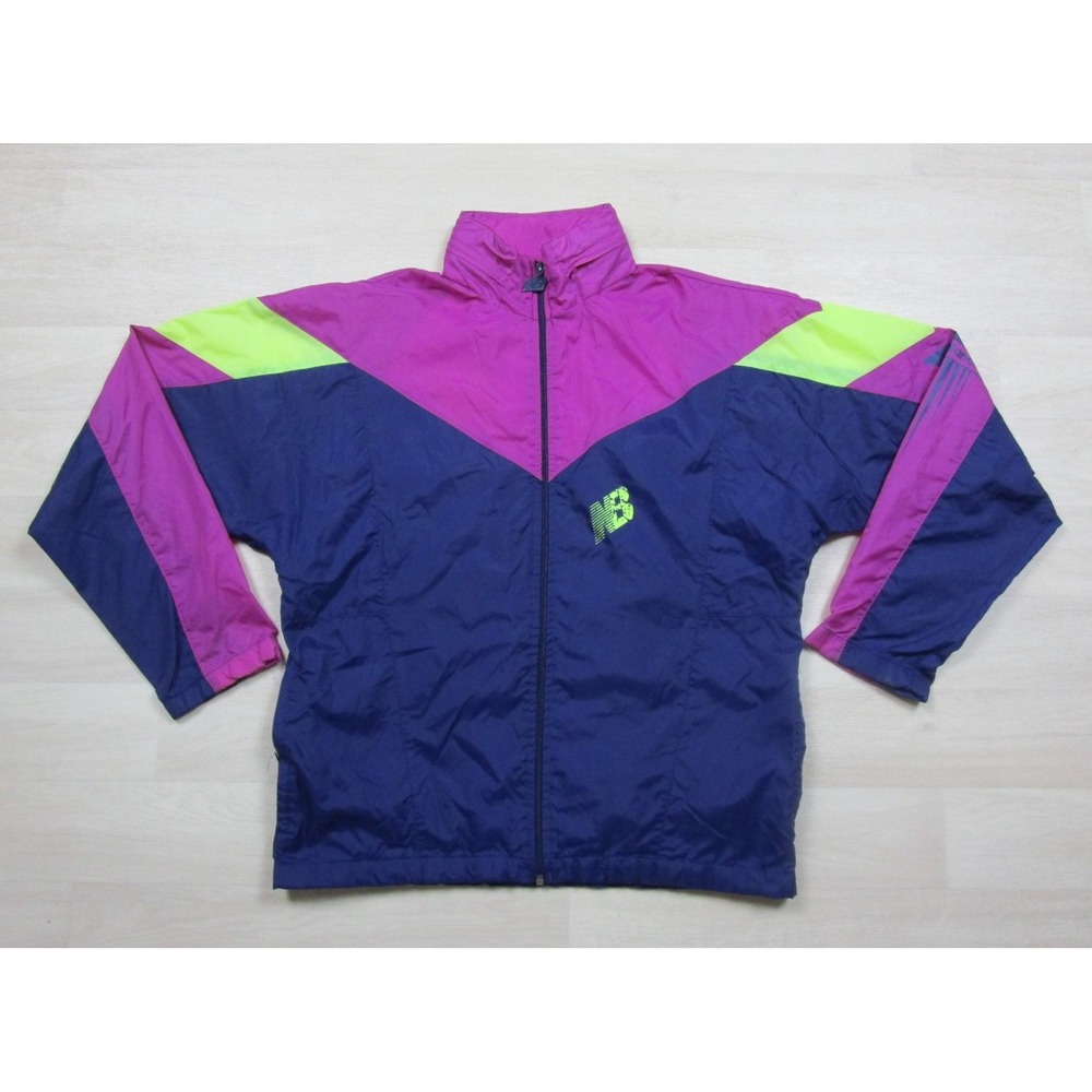 Vintage 90s New Balance Windbreaker Track Jacket (M) Zip In Hood Colorblock